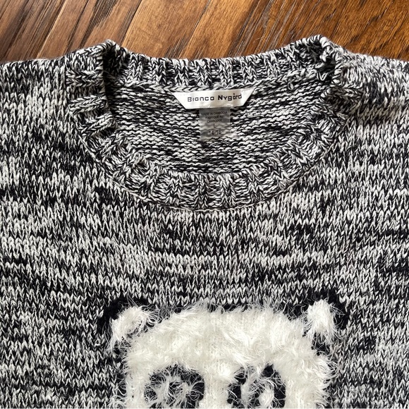 Bianca Nygard Black and White Quirky Panda Eyelash Detail Sweater Size Large - Picture 3 of 8